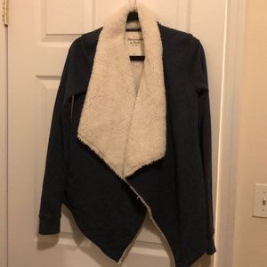 Navy shearling-lined sweater